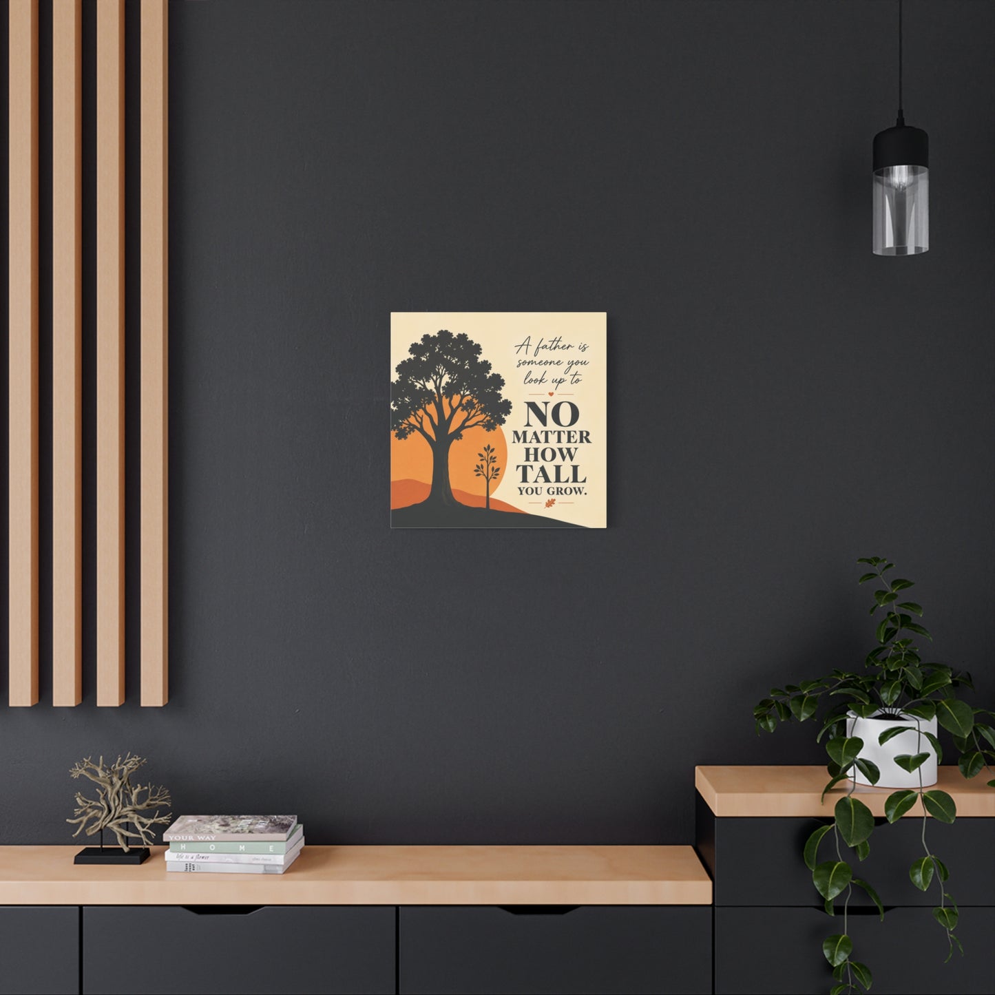 "A Father Is Someone You Look Up To No Matter How Tall You Grow." Quote Canvas Wall Art - Tree Silhouette Sunset Design - Rustic Farmhouse Style - Living Room Wall Decor - Bedroom Home Decoration