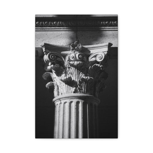 Black And White Corinthian Column Canvas Wall Art - Architectural Art Print, Dramatic Light, Matte Cotton Decor - Modern Minimalist Living Room Wall Decor, Office Art - Bedroom Home Decoration