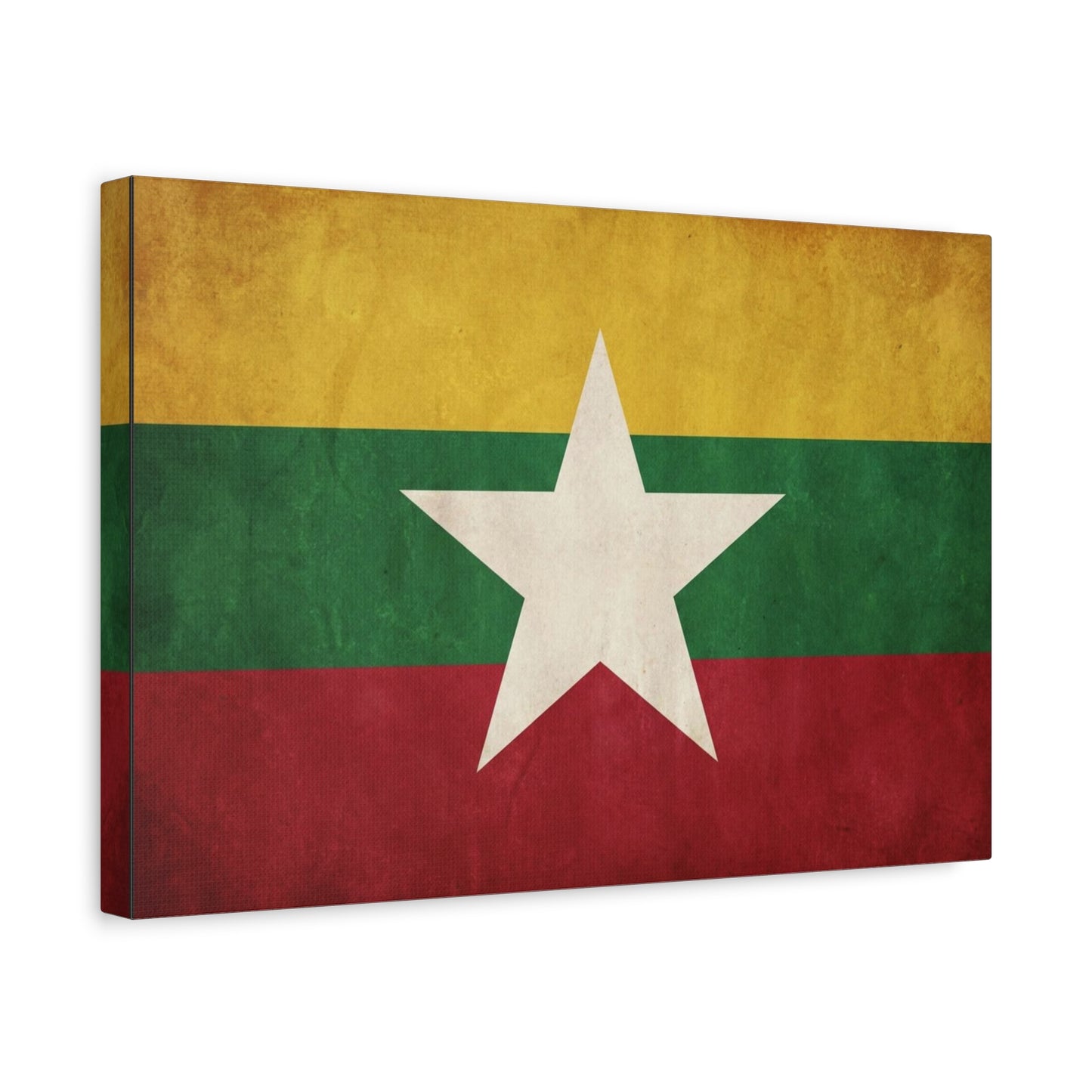 Myanmar Flag Canvas Wall Art - Vintage Burma Star Print, Patriotic Country Pride Decor - Distressed Tricolor Artwork - Living Room Wall Decor, Office Accent - Bedroom Home Decoration - Ready to Hang