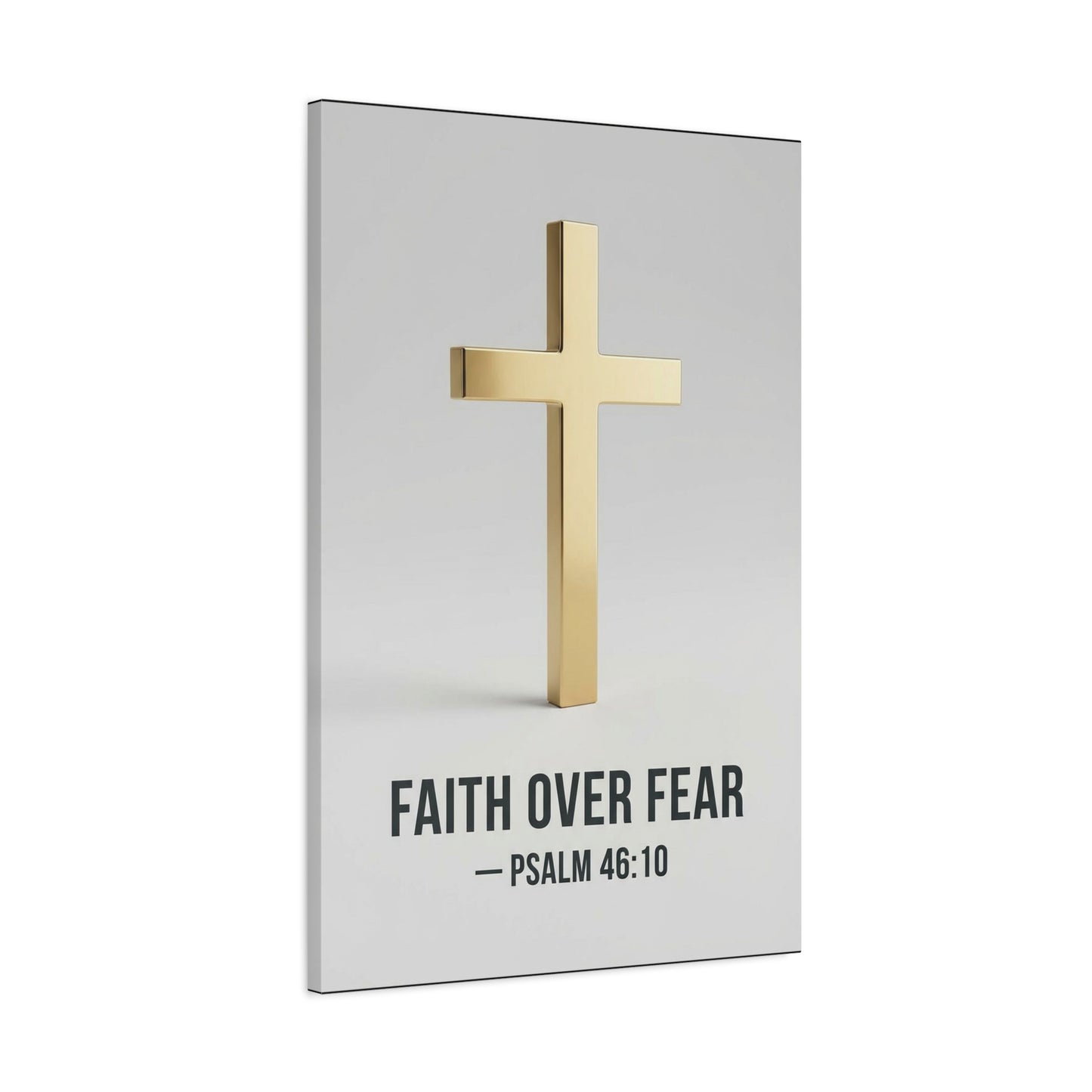 "Faith Over Fear" Psalm 46:10 Cross Canvas Wall Art - Gold Christian Scripture Print, Minimalist Religious Wall Decor - Modern Bedroom Home Decoration - Bedroom Home Decoration - Cozy Reading Nook Art