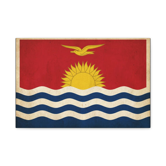 Kiribati Flag Canvas Wall Art - Vintage Island Nation Sun Bird Waves Print - Patriotic Red Gold Blue Coastal Style - Living Room Wall Decor, Office Art, Dorm Decoration - Bedroom Home Decoration