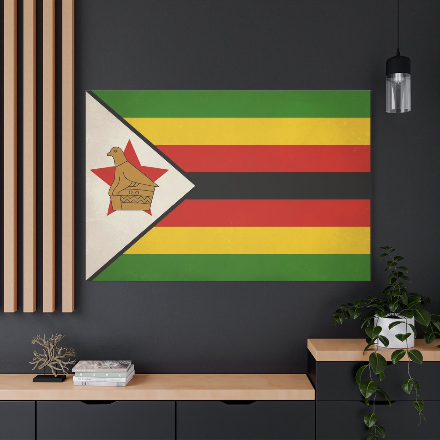 Zimbabwe Flag Canvas Wall Art - Vintage National Pride Decor, Green Gold Red Black Banner Print - Cultural Heritage Style - Living Room Wall Decor, Office Art - Modern Farmhouse Style - Ready to Hang