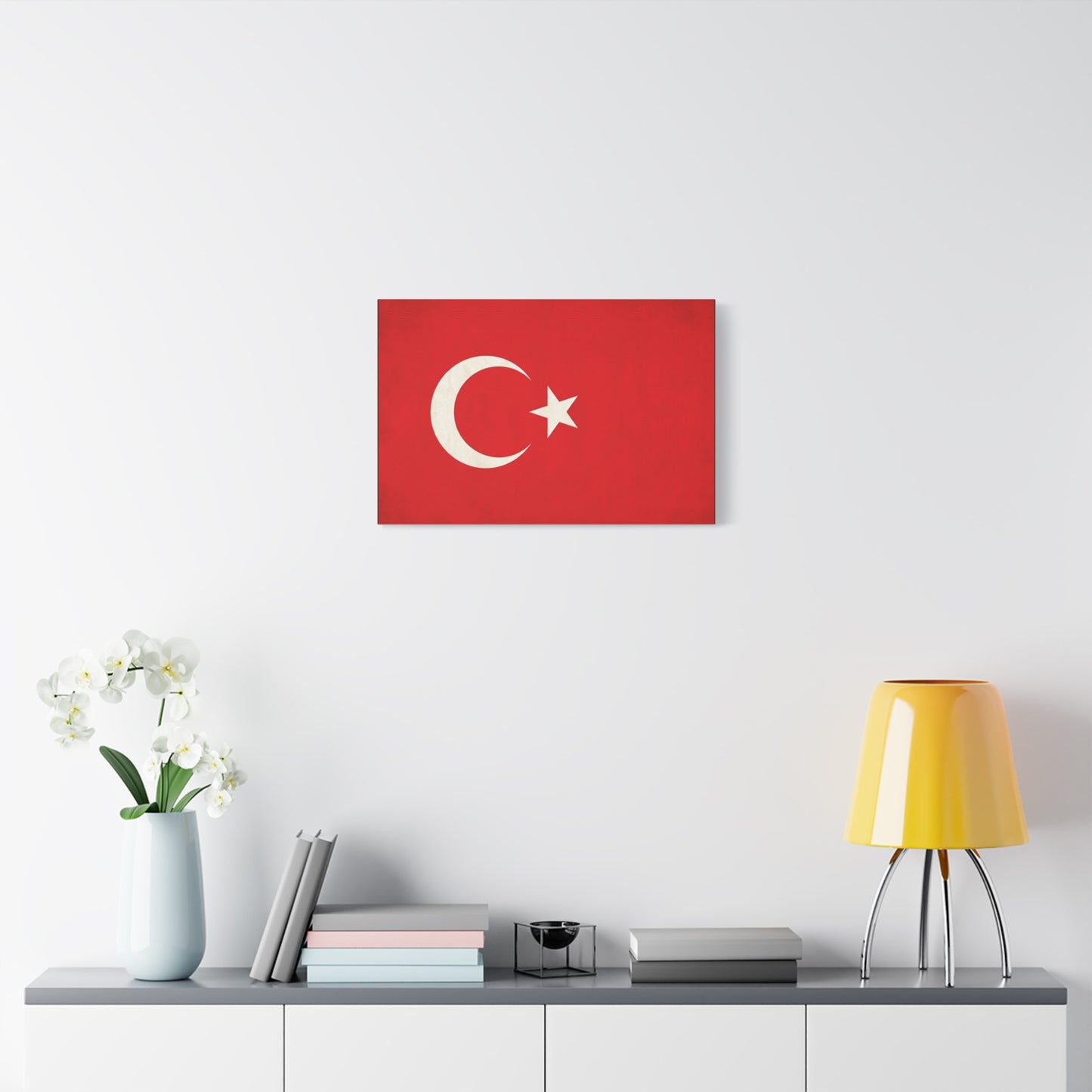 Turkey Flag Canvas Wall Art - Red Crescent Star Turkish Flag Print - Vintage Patriotic Decor, Matte Canvas Print, Living Room Home Decoration, Bedroom Accent - Living Room Wall Decor - Ready to Hang