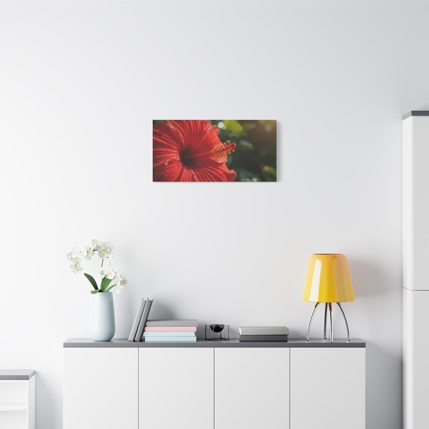 Red Hibiscus Flower Canvas Wall Art - Tropical Floral Botanical Art Print, Warm Sunlit Petals, Matte Cotton Canvas, Contemporary Nature Decor For Bedroom Living Room Office - Living Room Wall Decor