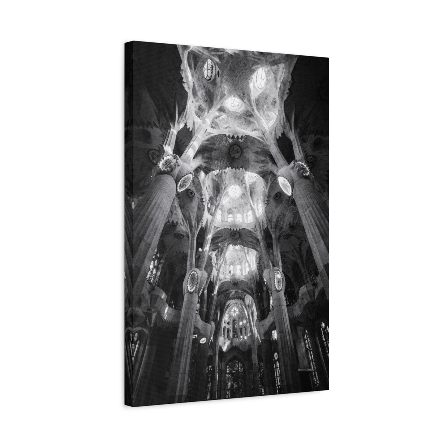 Sagrada Familia Cathedral Interior Canvas Wall Art - Black And White Architectural Art Print - Gothic Modern Sacred Ceiling View - Living Room Wall Decor Office Accent - Modern Farmhouse Style