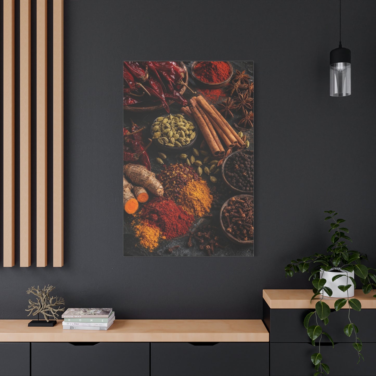 Spice Still Life Canvas Wall Art - Dried Chili Peppers, Cinnamon, Turmeric, Star Anise - Rustic Food Art Print - Kitchen Wall Decor, Dining Room Accent, Vintage Style - Bedroom Home Decoration