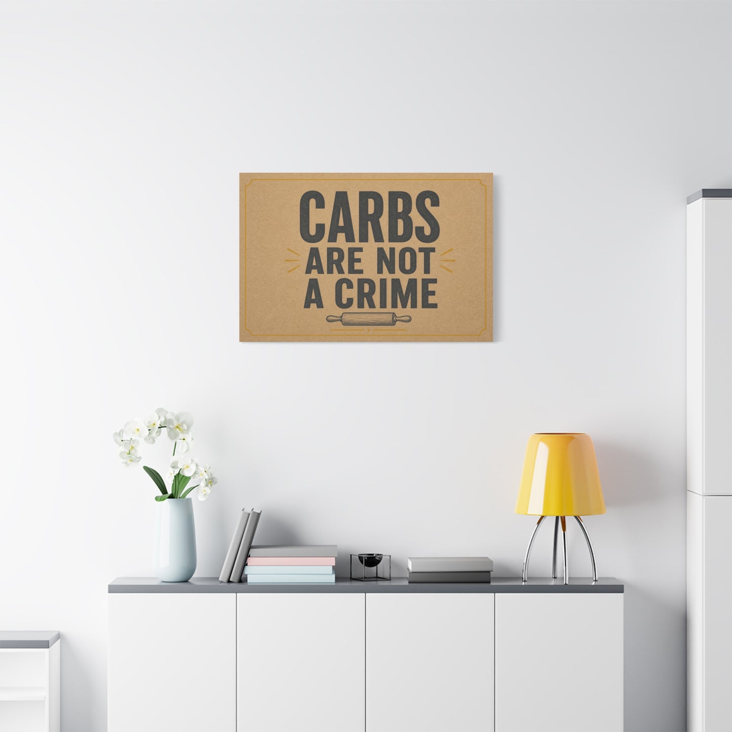 "Carbs Are Not A Crime" Funny Kitchen Canvas Wall Art - Rustic Typography Quote Print, Farmhouse Food Humor Decor - Dining Room Home Decoration - Living Room Wall Decor - Bedroom Home Decoration