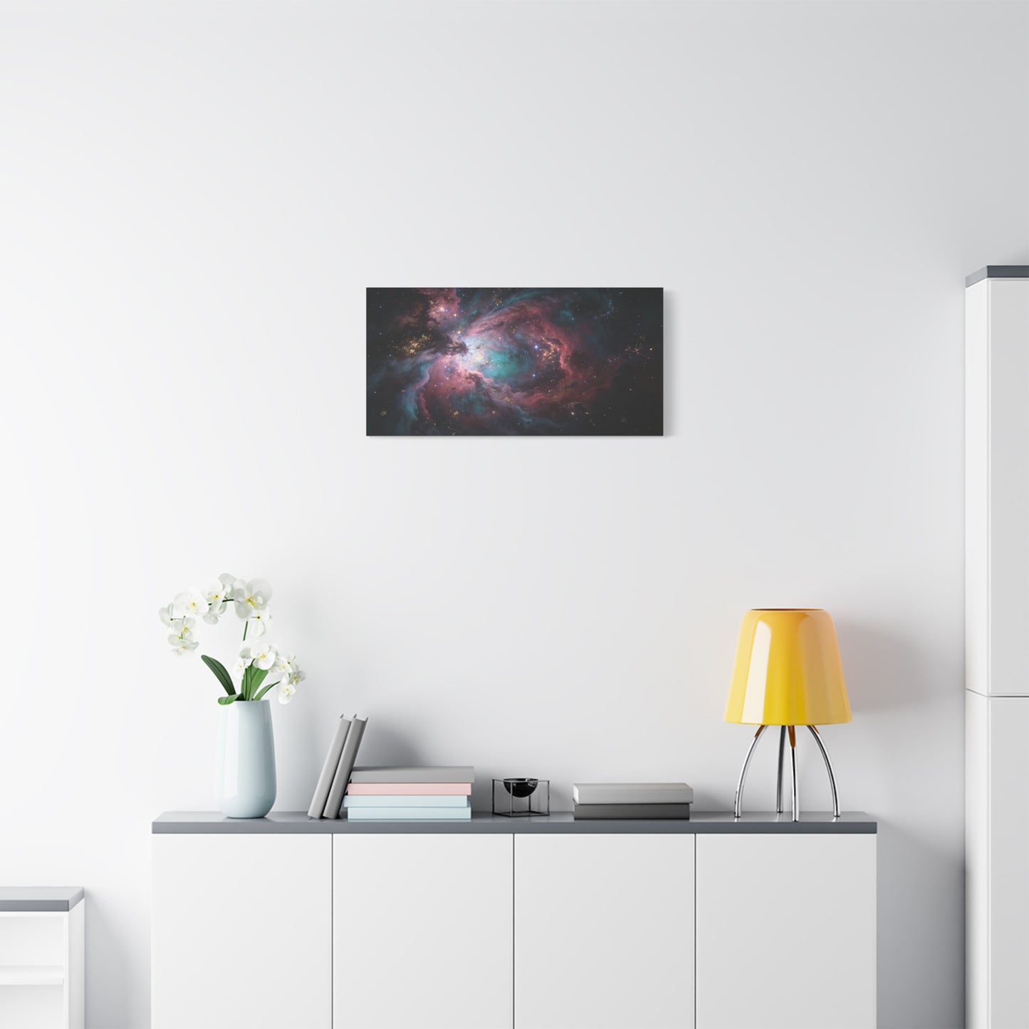 Cosmic Nebula Canvas Wall Art - Abstract Galaxy Space Cloud Canvas Print - Teal Pink Gold Celestial Swirl - Contemporary Panoramic Wall Decor - Living Room Bedroom Office Accent - Ready to Hang