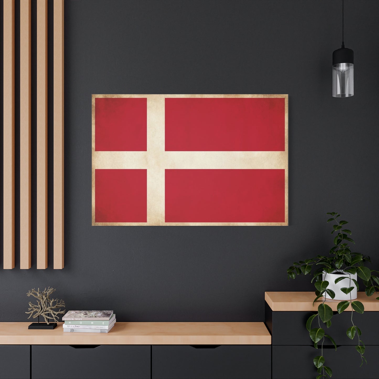Denmark Flag Canvas Wall Art - Danish Flag Print, Vintage Nordic Decor - Minimalist Red And White Artwork - Living Room Wall Decor, Office Accent - Bedroom Home Decoration - Bedroom Home Decoration