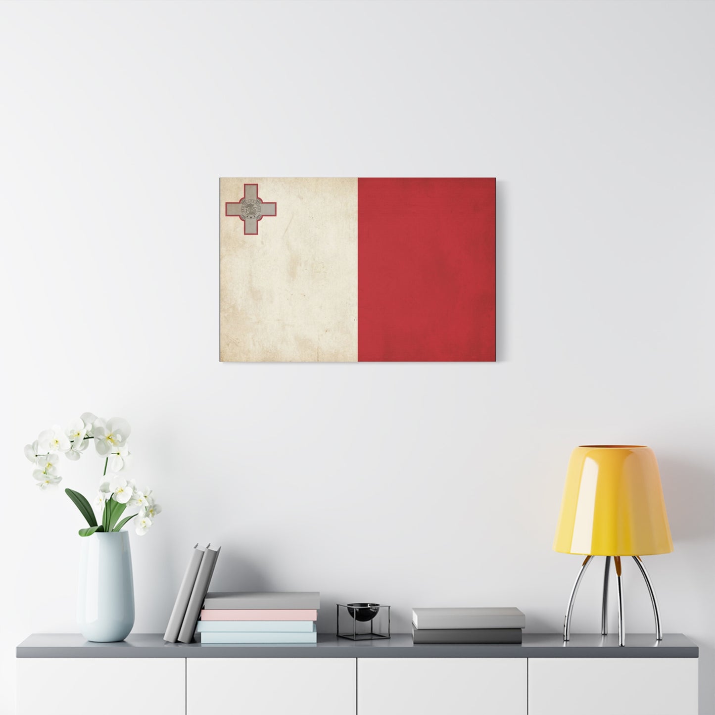 Malta Flag Canvas Wall Art - Vintage Maltese Cross National Banner Print - Red And White Patriotic Decor, Matte Finish Canvas, Living Room Wall Decor, Office Art Accent - Bedroom Home Decoration
