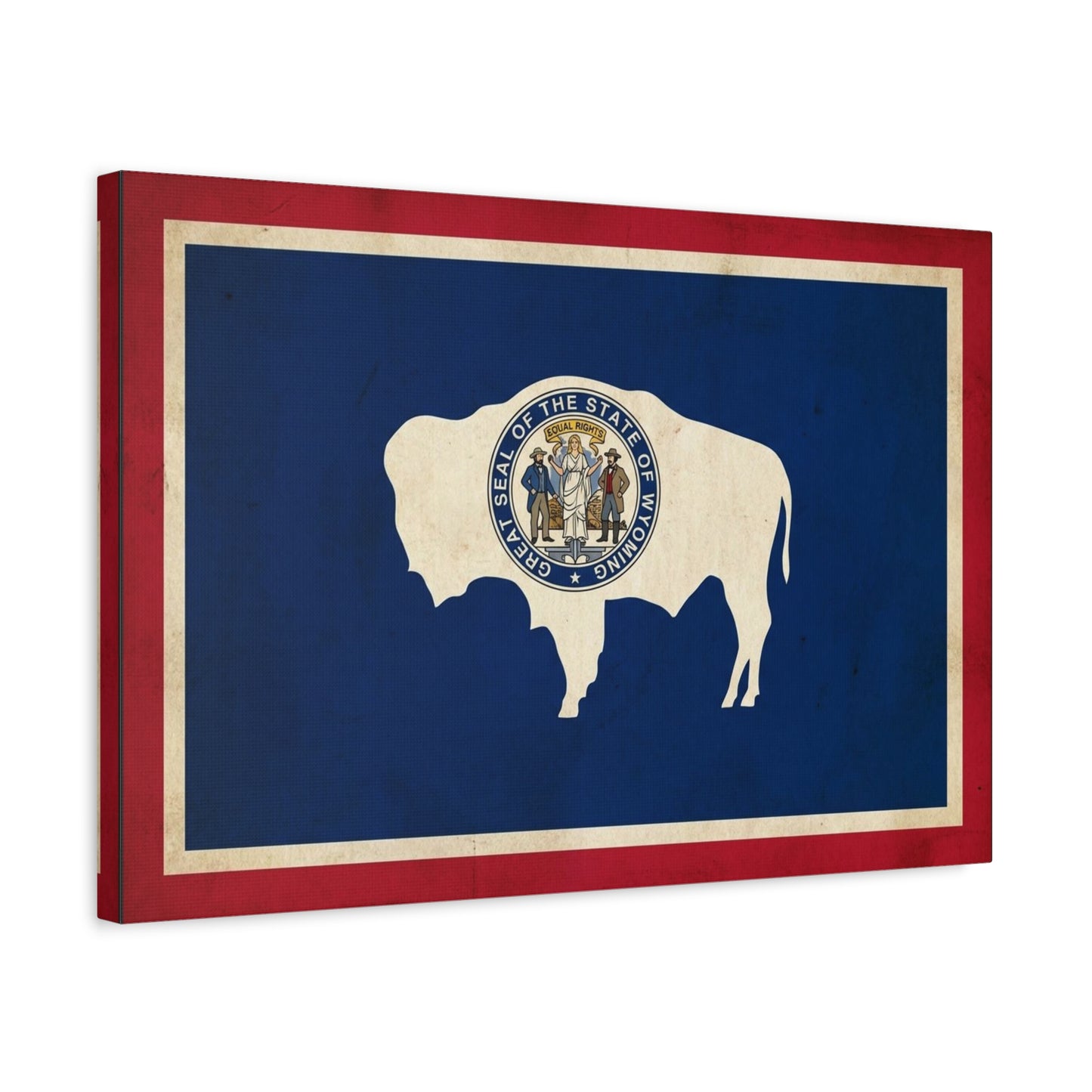 Wyoming State Flag Canvas Wall Art - Great Seal Of The State Of Wyoming Buffalo Print - Vintage Patriotic Western Decor - Rustic Americana Style - Living Room Wall Decor - Bedroom Home Decoration