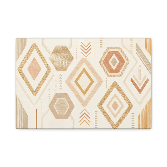 Neutral Geometric Canvas Wall Art - Boho Diamond And Hexagon Abstract Pattern - Beige Terracotta Modern Decor - Minimalist Living Room Decoration, Bedroom Accent, Contemporary Office Style