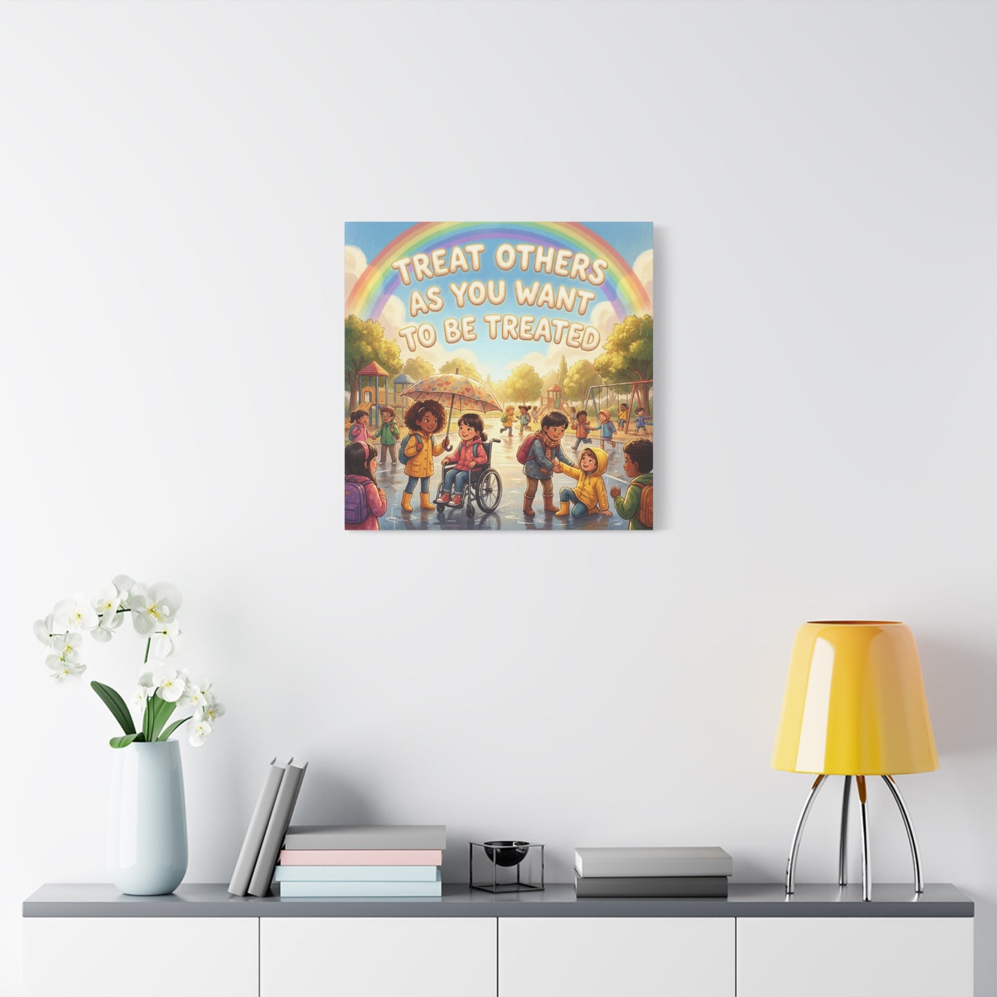 Kindness Quote Canvas Wall Art - Rainbow Playground Children Illustration Print - Inclusive Classroom Decor, Kids Room Wall Hanging, School Counselor Office Poster, Bohemian Nursery Accent