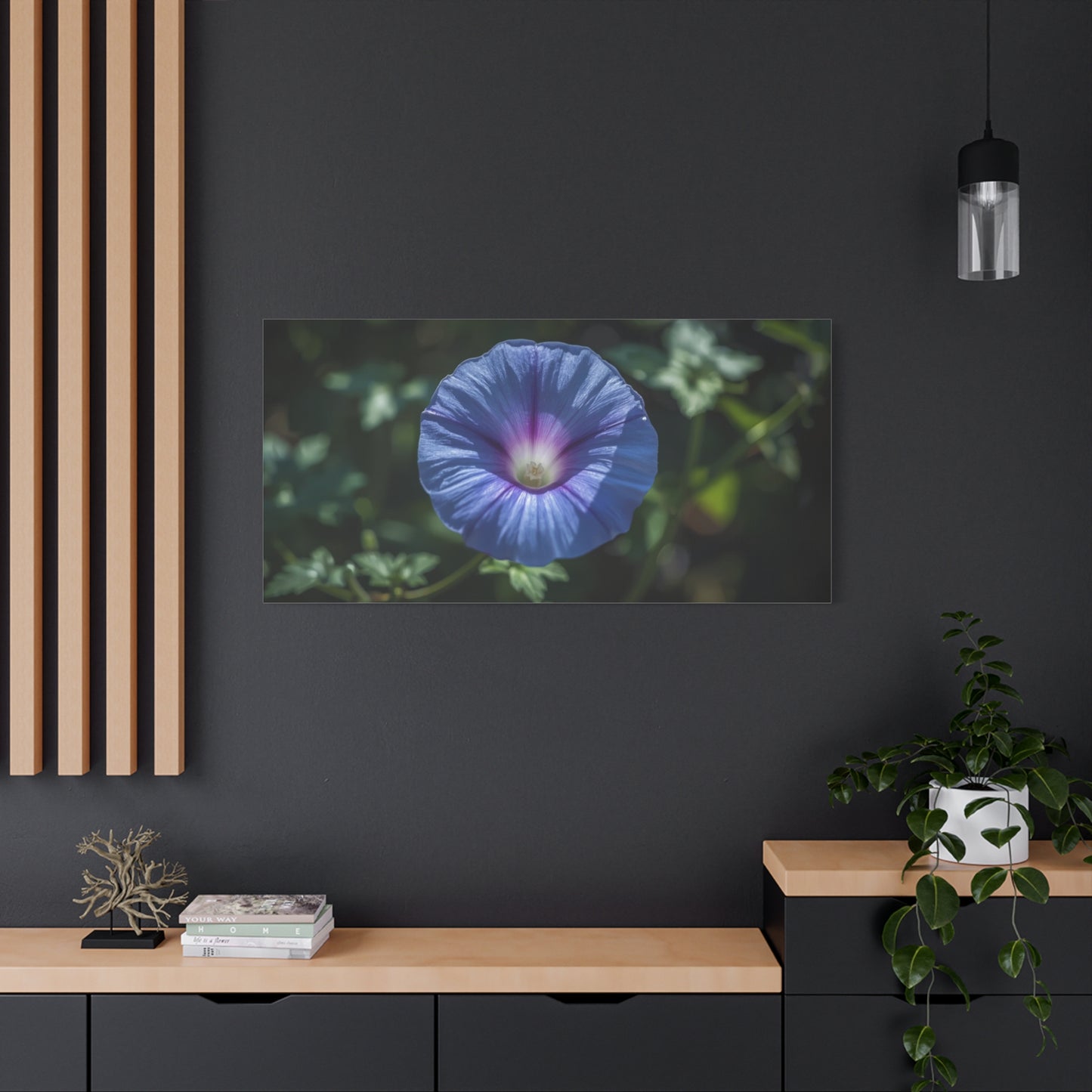 Blue Morning Glory Canvas Wall Art - Floral Botanical Art Print, Purple Bloom Wall Decor - Matte Cotton Art Print, Contemporary Nature Style - Bedroom Decoration, Living Room Accent - Ready to Hang