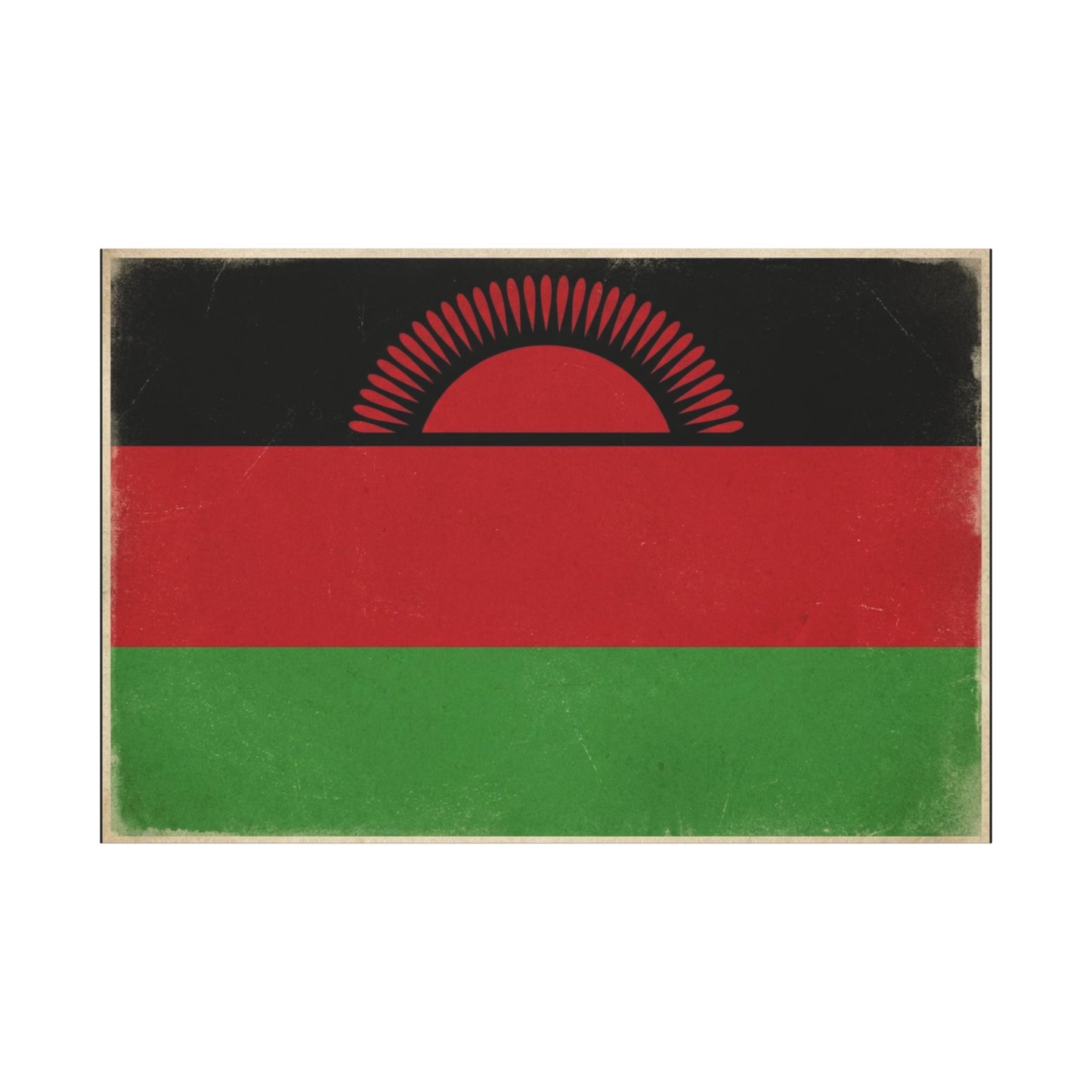 Malawi Flag Canvas Wall Art - Vintage Rising Sun National Flag Print, Pan African Red Black Green Design - Matte Canvas Decor - Living Room Wall Decor, Office Art Accent - Bedroom Home Decoration