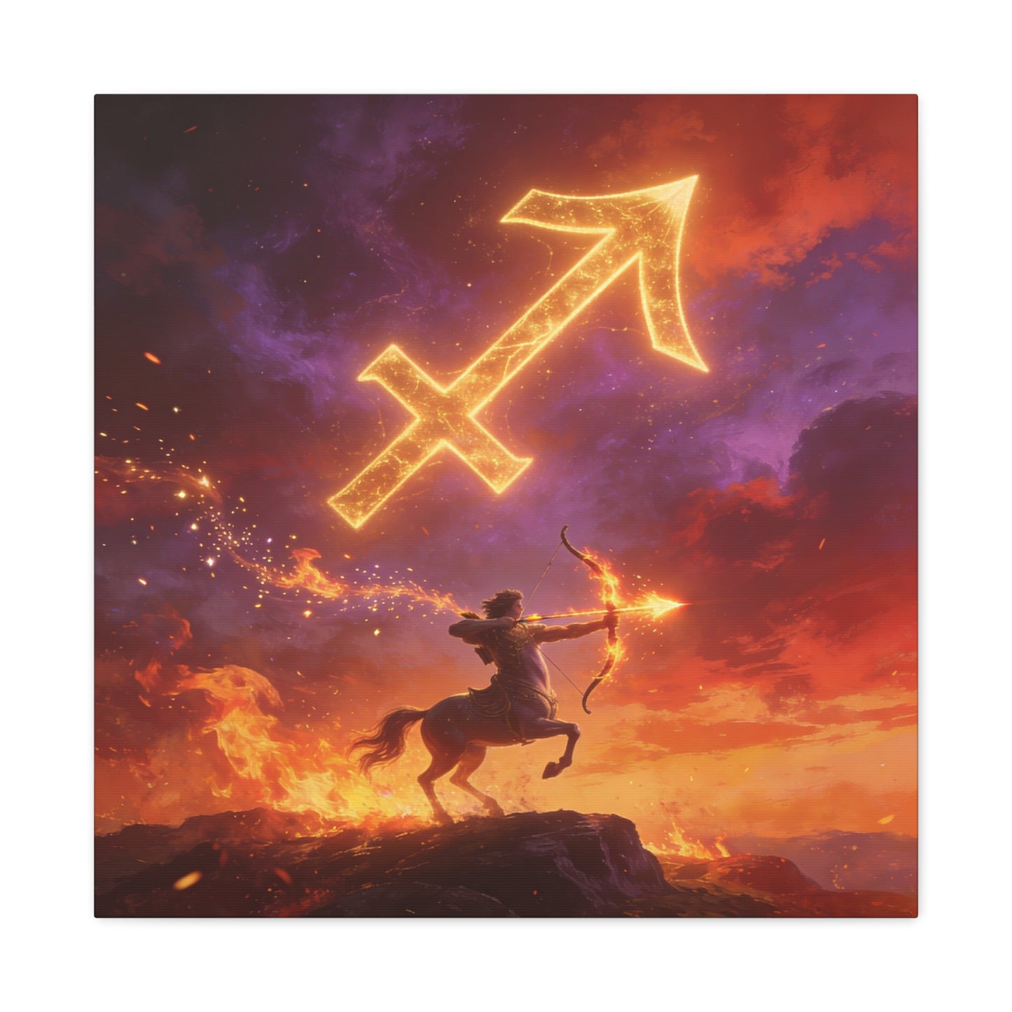 Sagittarius Zodiac Canvas Wall Art - Fiery Centaur Archer Astrology Print, Glowing Constellation Symbol - Matte Canvas Decor - Fantasy Style For Bedroom, Office Wall Art - Bedroom Home Decoration