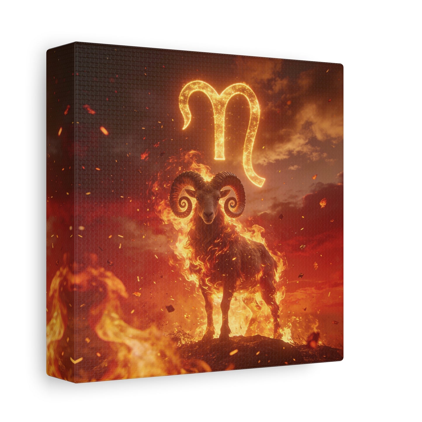 Aries Ram Canvas Wall Art - Fiery Zodiac Symbol Astrology Print, Glowing Horned Sheep Illustration - Matte Canvas Decor - Bedroom Home Decoration, Office Wall Art - Bedroom Home Decoration