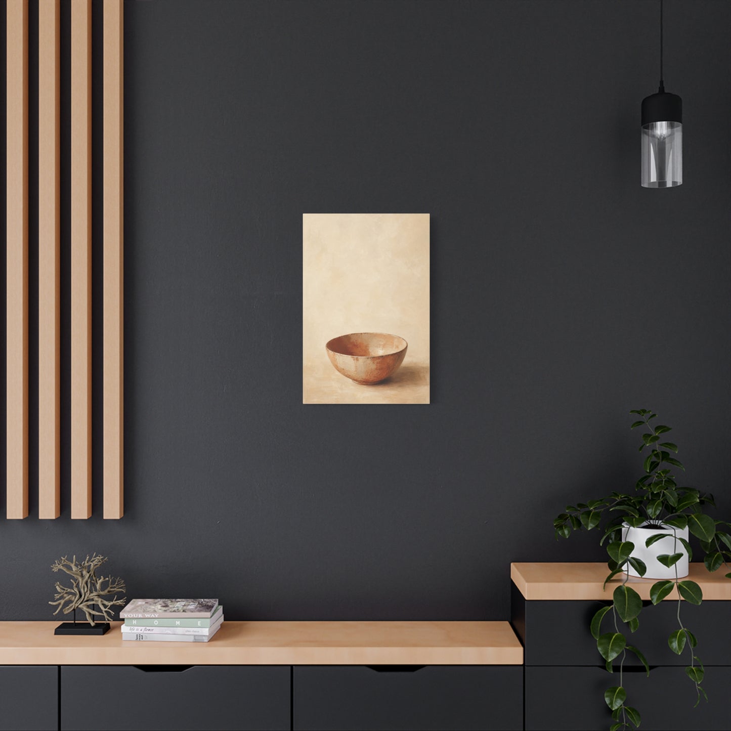 Rustic Ceramic Bowl Canvas Wall Art - Minimalist Still Life Neutral Beige Cotton Print - Contemporary Kitchen Wall Decor, Dining Room Accent, Modern Farmhouse Home Decoration - Bedroom Home Decoration