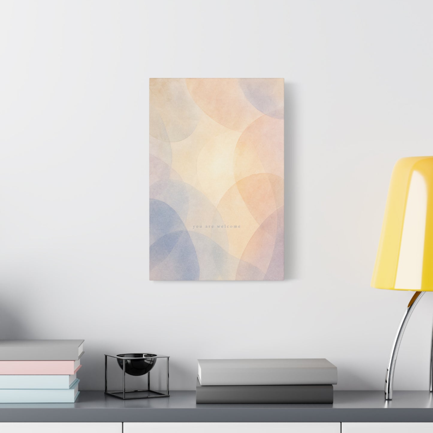 "You Are Welcome" Abstract Canvas Wall Art - Pastel Geometric Arches, Minimalist Modern Wall Decor - Soft Peach Blue Neutral Home Decoration - Bedroom Living Room Office Accent - Ready to Hang