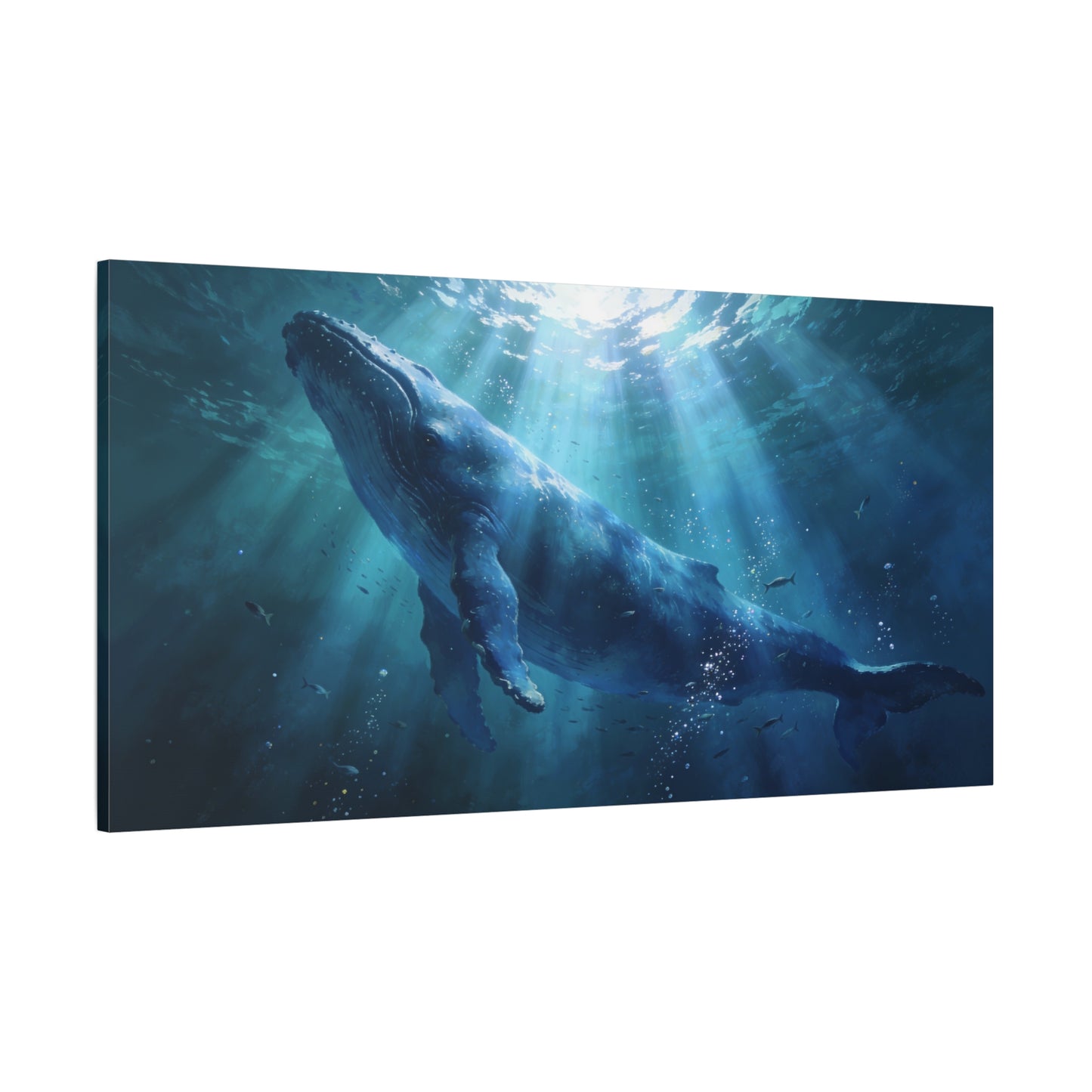 Humpback Whale Canvas Wall Art - Underwater Ocean Wildlife Scene, Blue Marine Decor - Matte Cotton Art Print - Contemporary Coastal Style - Living Room Wall Decor Bedroom Decoration - Ready to Hang