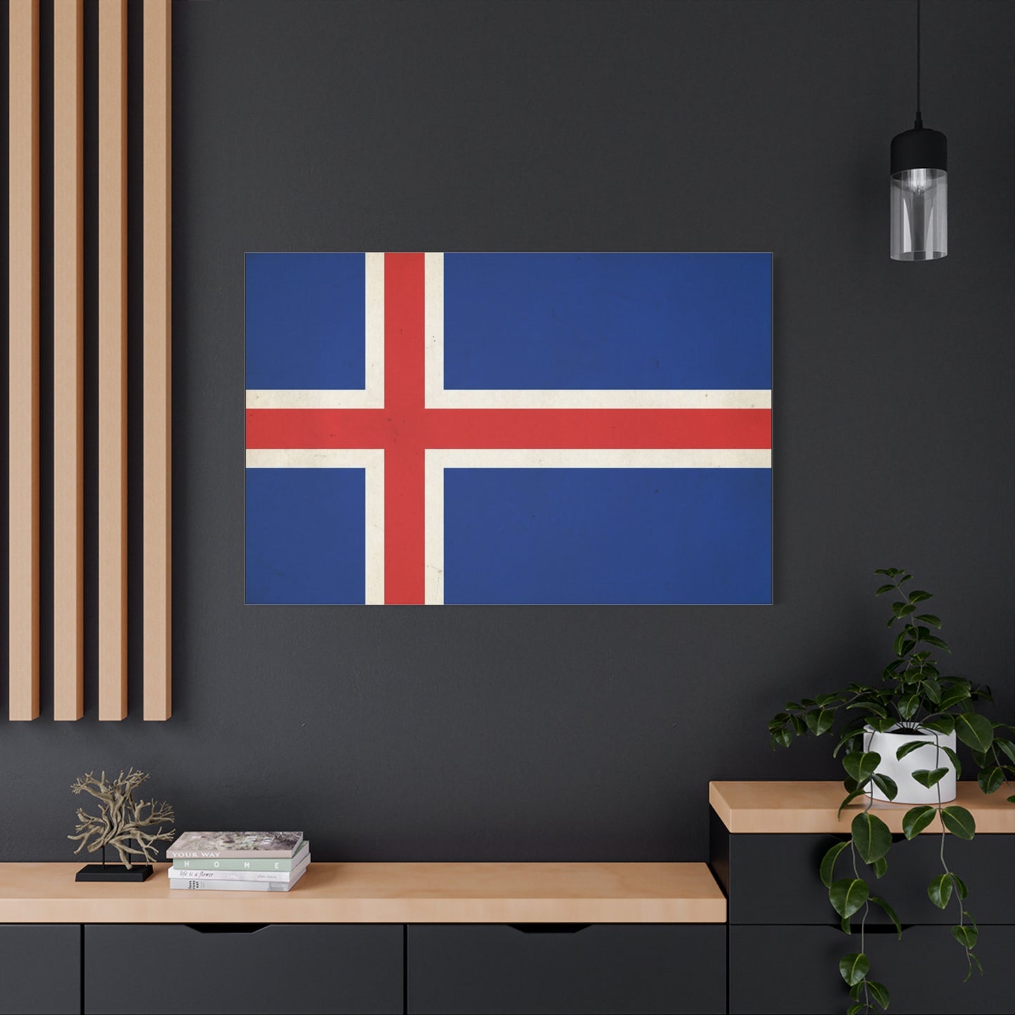 Iceland Flag Canvas Wall Art - Nordic National Banner Print, Blue Red White Cross Design - Vintage Style, Patriotic Wall Decor - Living Room Home Decoration, Office Art - Bedroom Home Decoration