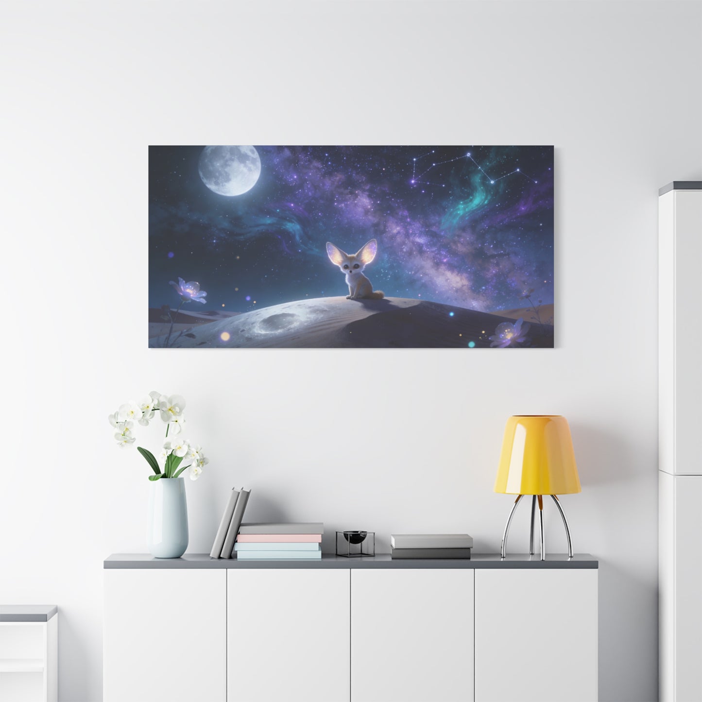 Fennec Fox Canvas Wall Art - Moonlit Galaxy Desert Scene, Celestial Nursery Decor - Dreamy Matte Canvas Print - Whimsical Fantasy Style - Bedroom Wall Decor, Kids Room Accent - Bedroom Home Decoration