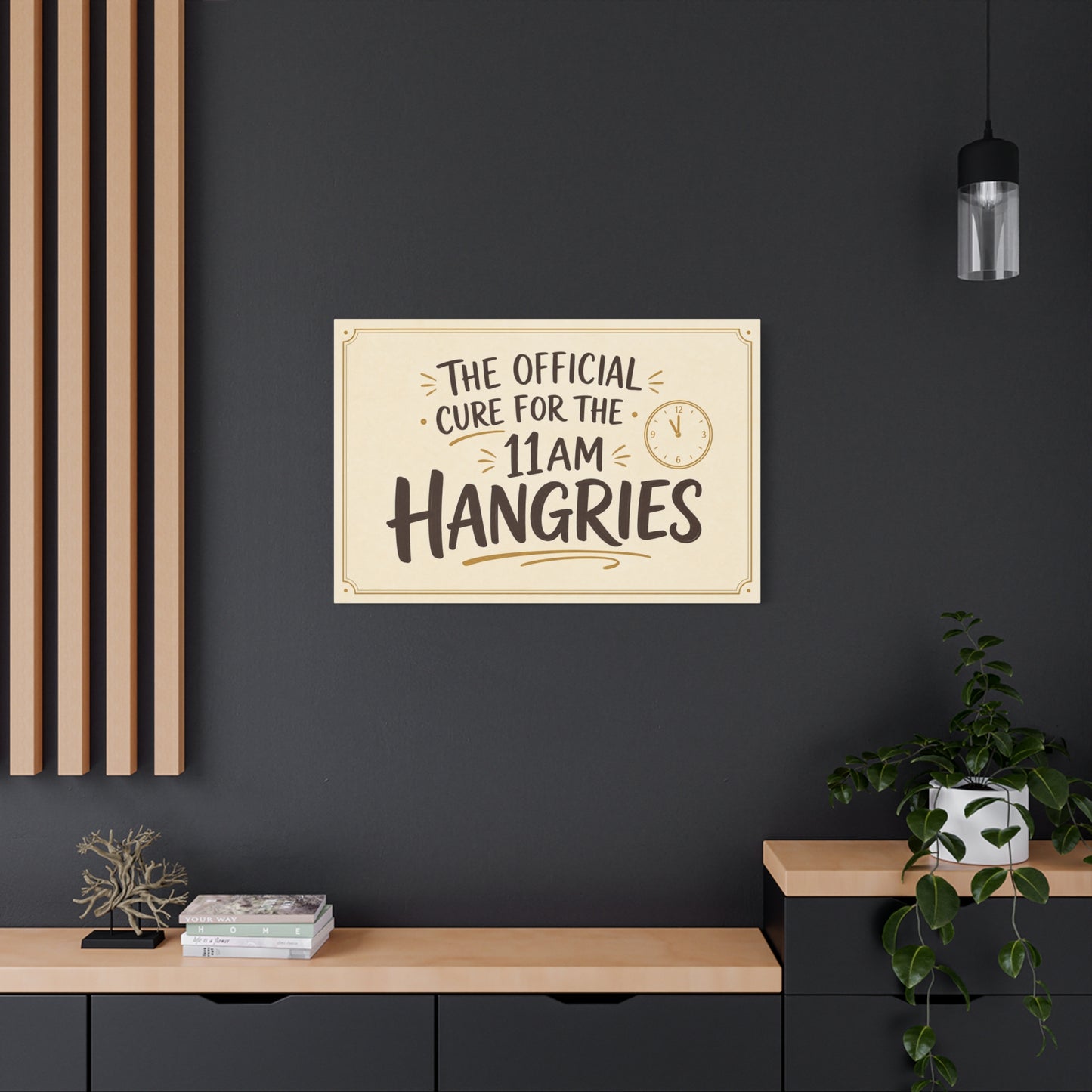 "The Official Cure For The 11 Am Hangries" Funny Typography Canvas Wall Art - Beige Black Quote Print, Modern Office Decor, Kitchen Wall Hanging - Bedroom Home Decoration - Bedroom Home Decoration