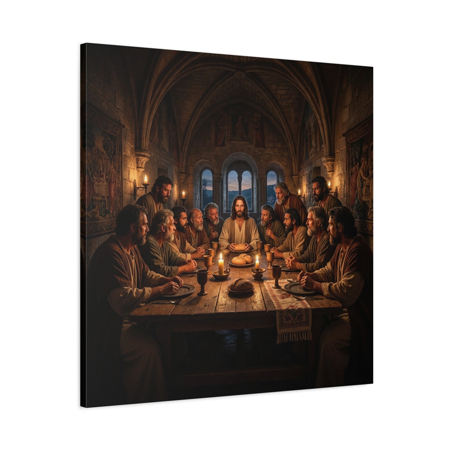 Jesus Christ Last Supper Canvas Wall Art - Apostles At Candlelit Table, Christian Wall Decor - Matte Cotton Print Religious Home Decoration - Traditional Living Room Office - Bedroom Home Decoration