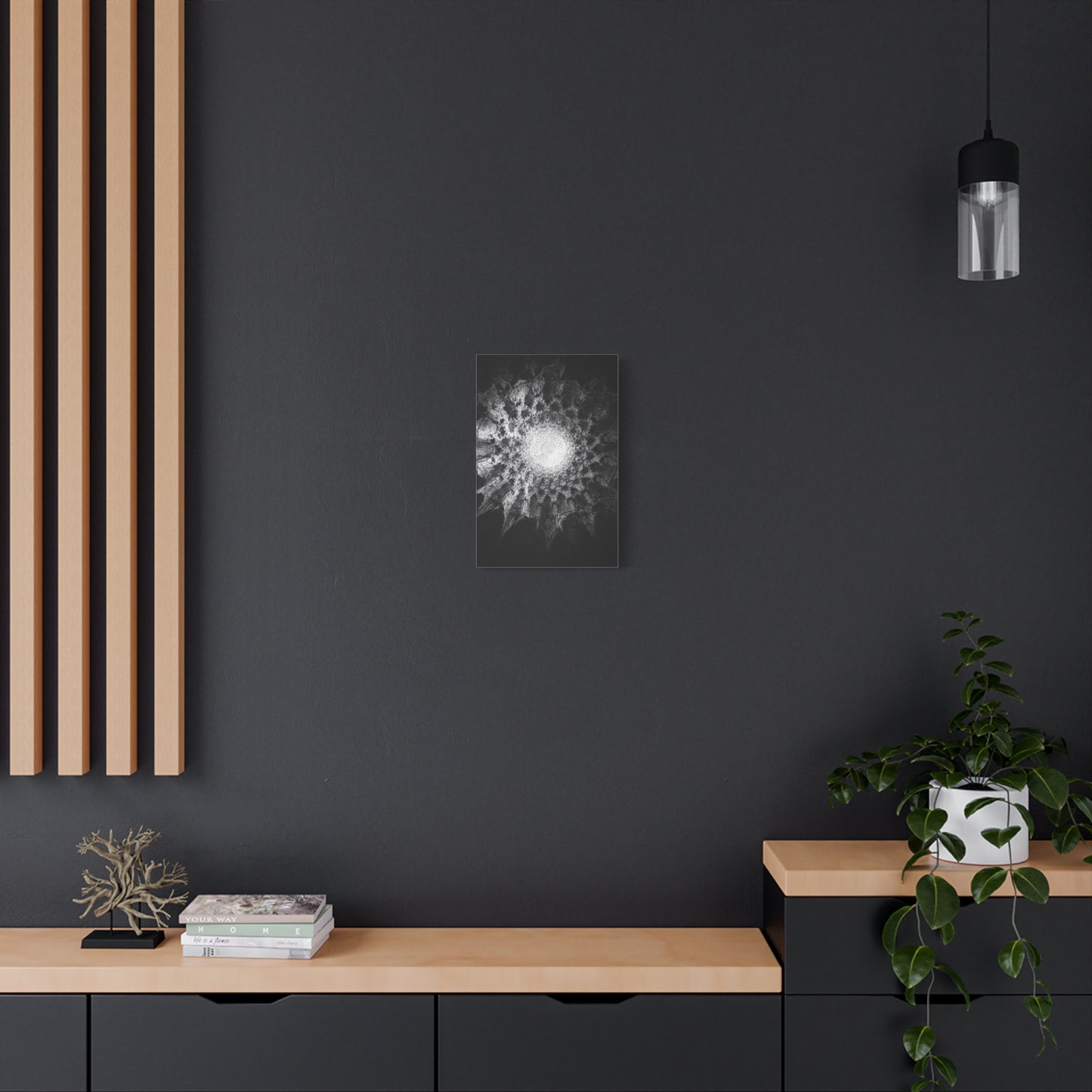 Abstract Black White Canvas Wall Art - Monochrome Fractal Mandala Design, Architectural Spiral Light - Matte Cotton Art Print - Contemporary Decor For Living Room, Bedroom, Office Accent