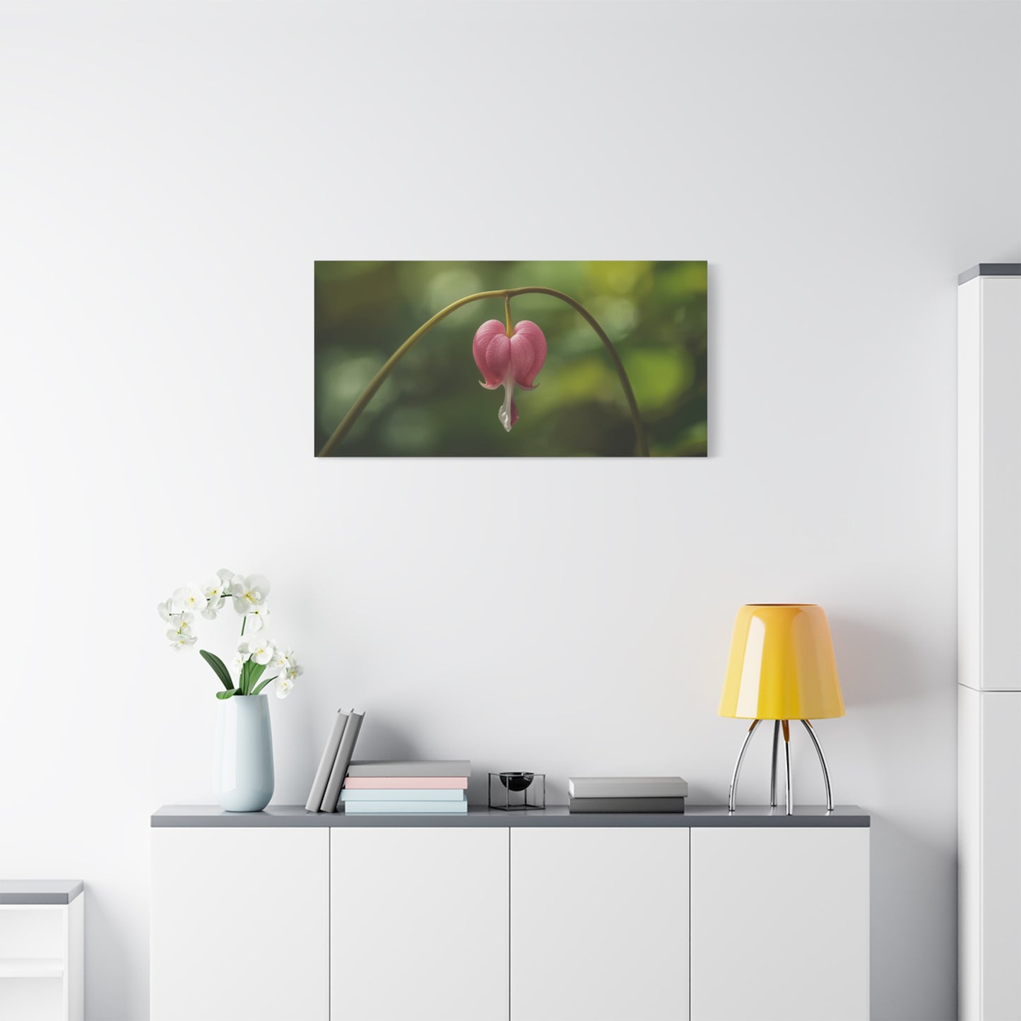 Bleeding Heart Flower Canvas Wall Art - Botanical Floral Art Print, Pink Bloom, Soft Green Bokeh - Contemporary Nature Wall Decor - Bedroom Home Decoration, Spa Wall Accent - Ready to Hang