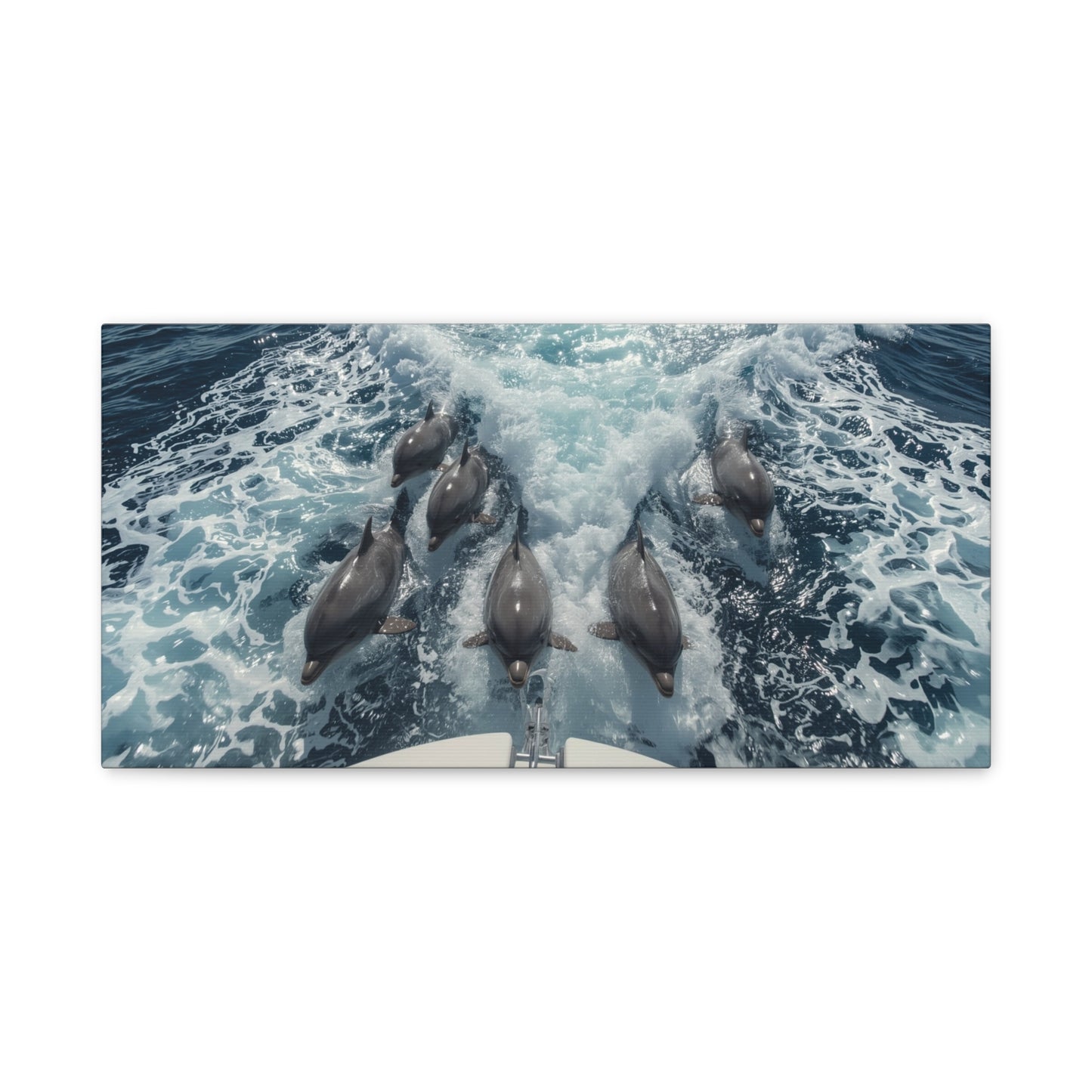Dolphin Pod Canvas Wall Art, Ocean Wildlife Print Picture - Blue Sea Foam Art Print, Coastal Style, Living Room Wall Decor, Bedroom Home Decoration, Vacation Rental Accent - Bedroom Home Decoration