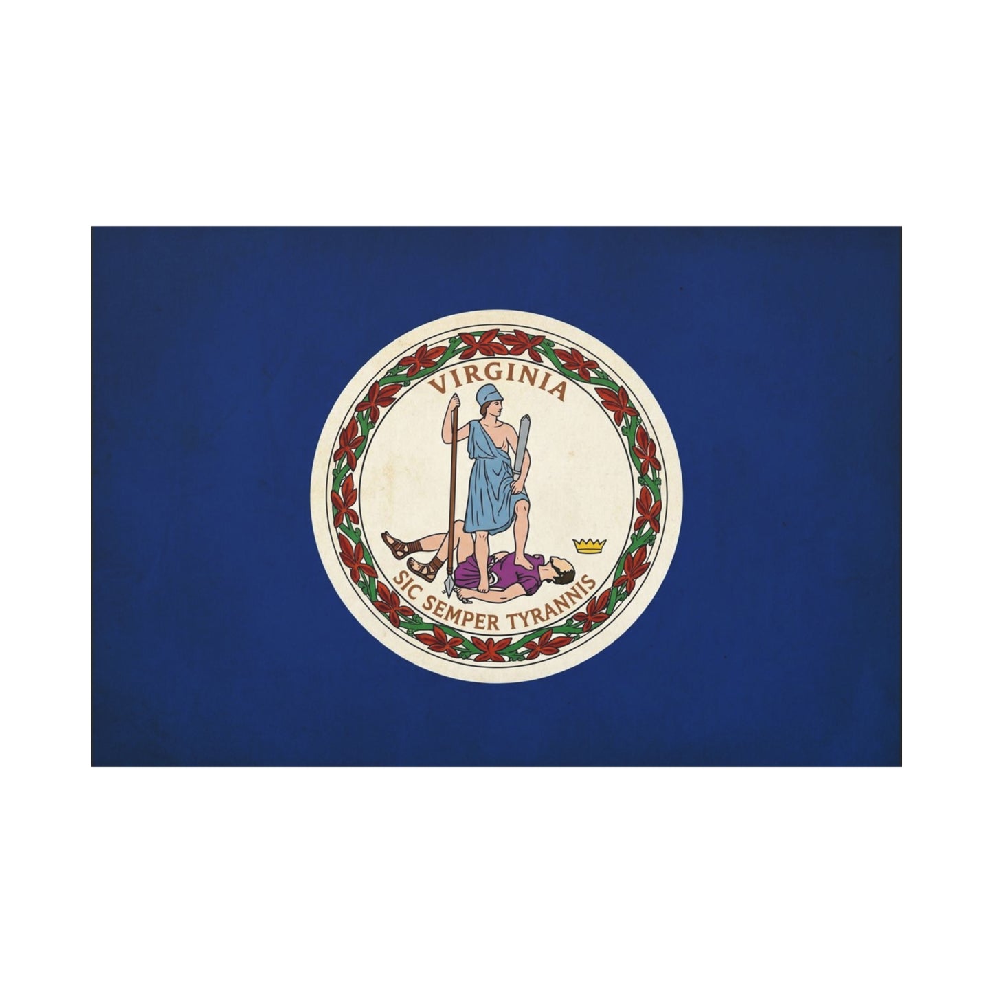 "Virginia" "Sic Semper Tyrannis" State Flag Canvas Wall Art - Vintage Commonwealth Seal Print, Blue Banner Decor, Patriotic Heritage Style, Living Room Wall Decor, Office Accent - Ready to Hang