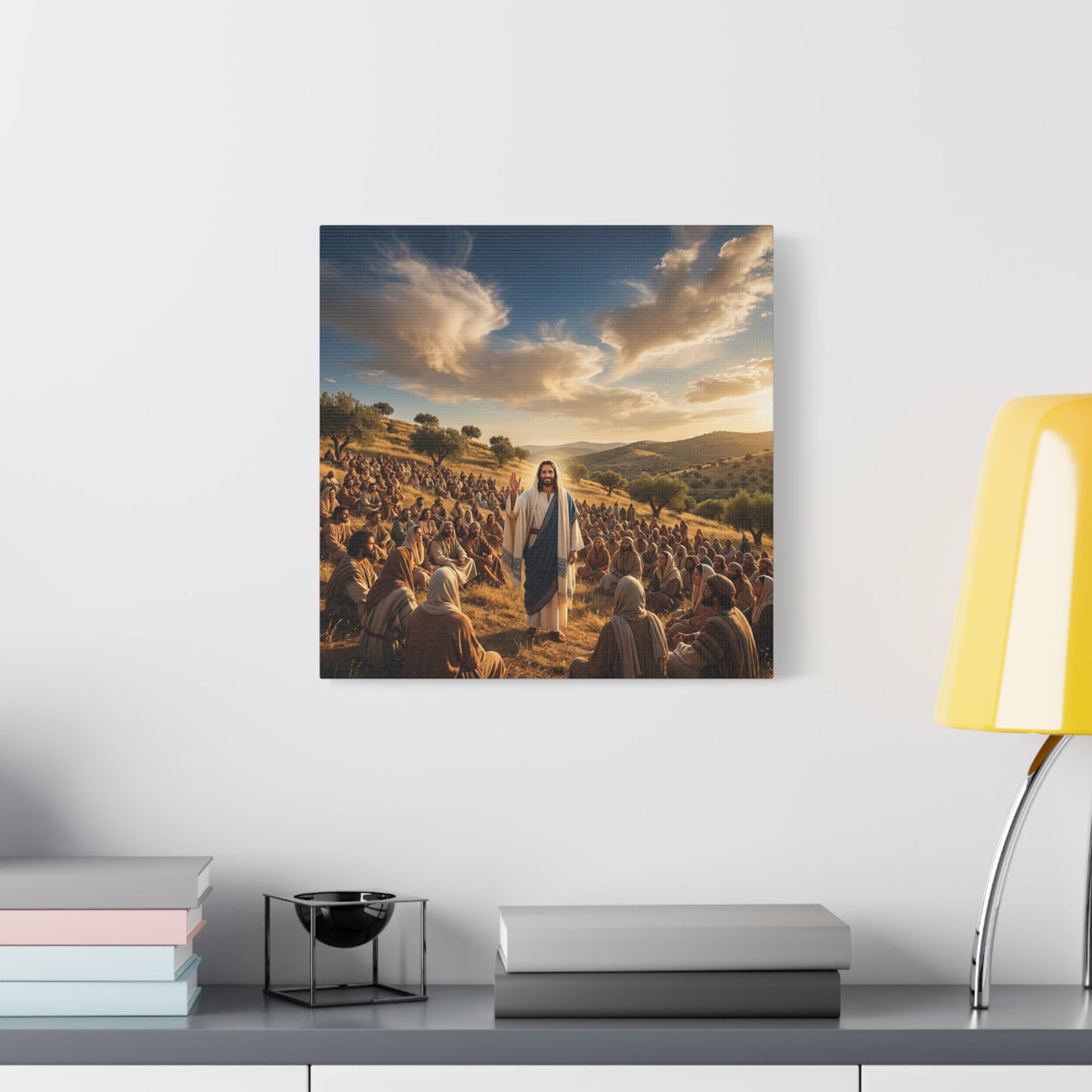 Jesus Teaching Multitude Canvas Wall Art - Biblical Hillside Sermon Scene, Christian Wall Decor - Matte Cotton Print, Traditional Style - Living Room Home Decoration, Office Art - Ready to Hang