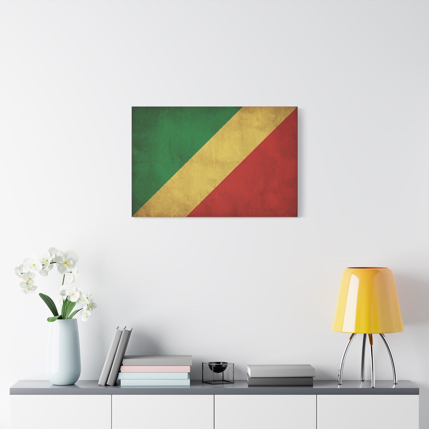 Republic Of The Congo Flag Canvas Wall Art - Vintage National Banner Print, Distressed Tricolor Design - Traditional Patriotic Decor - Living Room Wall Decor - Bedroom Home Decoration - Ready to Hang