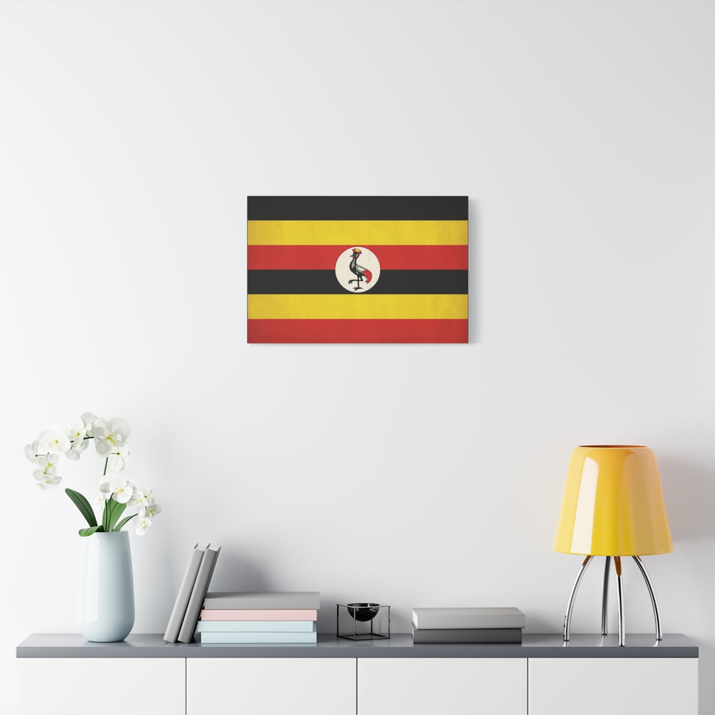 Uganda Flag Canvas Wall Art - Crested Crane National Flag Print, Patriotic Heritage Decor - Bold Tricolor Cotton Canvas - Modern Living Room Decoration - Living Room Wall Decor - Cozy Reading Nook Art