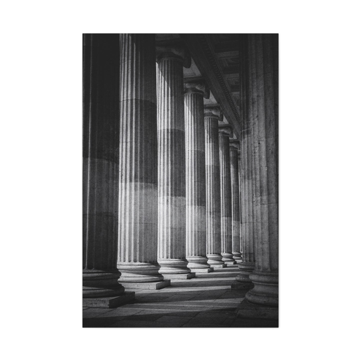 Black And White Classical Columns Canvas Wall Art - Architectural Art Print, Monochrome Stone Colonnade, Contemporary Minimalist Style - Office Wall Decor, Lobby Accent - Reception Area Decor