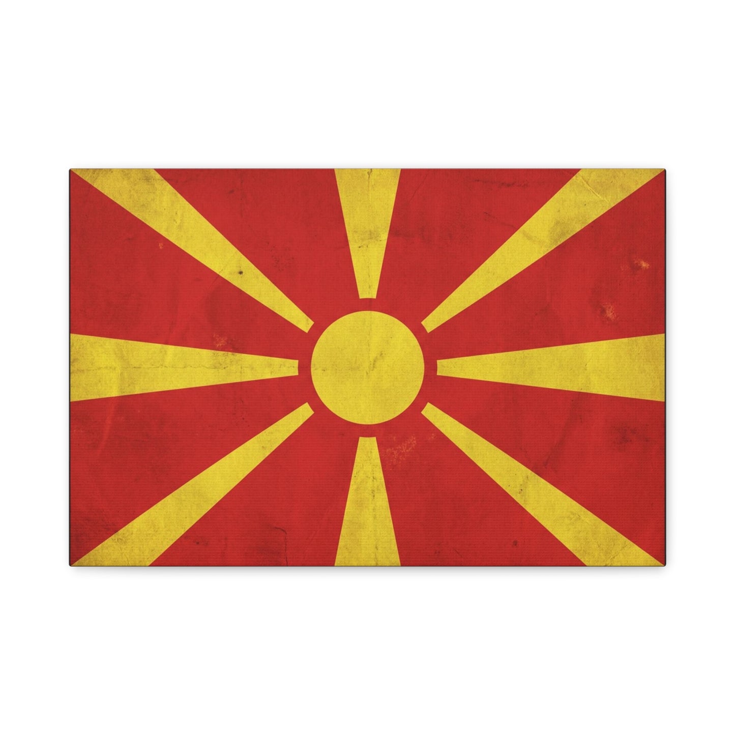 North Macedonia Flag Canvas Wall Art - Vintage Sunburst National Banner Print - Red And Yellow Patriotic Decor - Retro Country Pride Style - Living Room Wall Decor - Bedroom Home Decoration