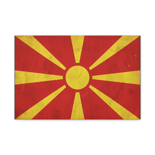 North Macedonia Flag Canvas Wall Art - Vintage Sunburst National Banner Print - Red And Yellow Patriotic Decor - Retro Country Pride Style - Living Room Wall Decor - Bedroom Home Decoration