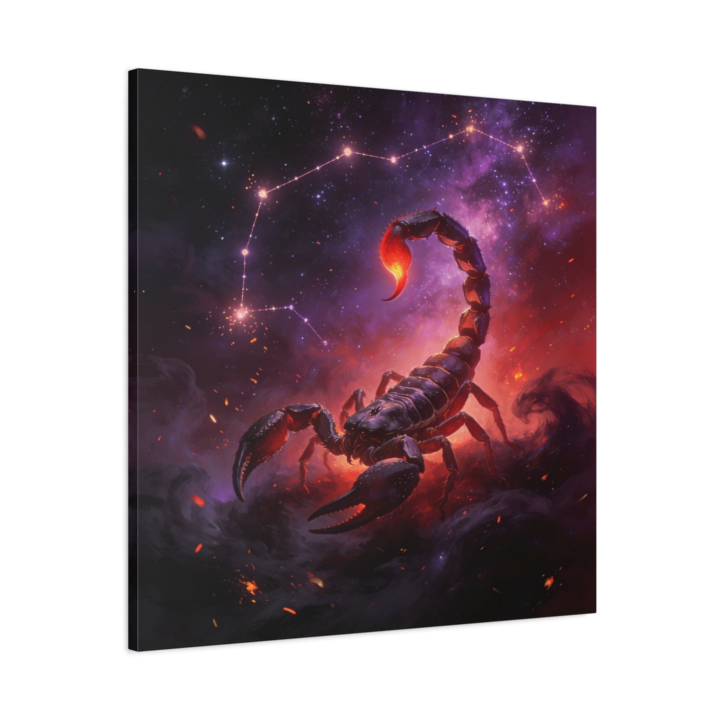 Scorpio Zodiac Canvas Wall Art - Celestial Scorpion Constellation Galaxy Print, Fiery Purple Space Illustration - Matte Canvas Decor - Bedroom Wall Hanging, Dorm Room Accent - Bedroom Home Decoration