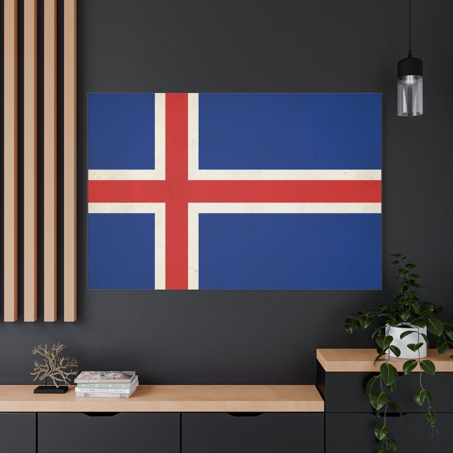 Iceland Flag Canvas Wall Art - Nordic National Banner Print, Blue Red White Cross Design - Vintage Style, Patriotic Wall Decor - Living Room Home Decoration, Office Art - Bedroom Home Decoration