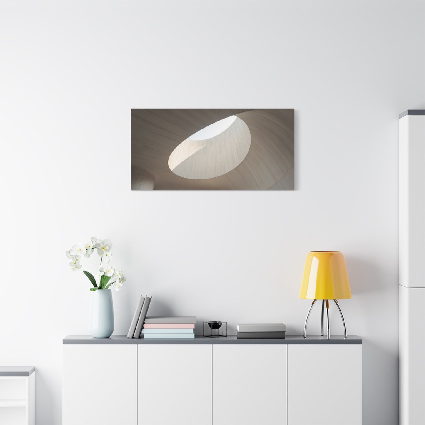 Minimalist Skylight Architecture Canvas Wall Art - Curved Ceiling Oculus Art Print - Neutral Matte Canvas Print - Contemporary Living Room Wall Decor, Bedroom Home Decoration - Modern Farmhouse Style