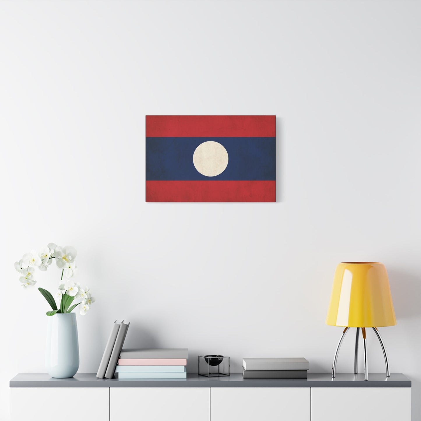 Laos Flag Canvas Wall Art - Vintage Lao National Flag Print, Red Blue White Circle - Minimalist Patriotic Decor - Living Room Home Decoration - Bedroom Home Decoration - Living Room Wall Decor