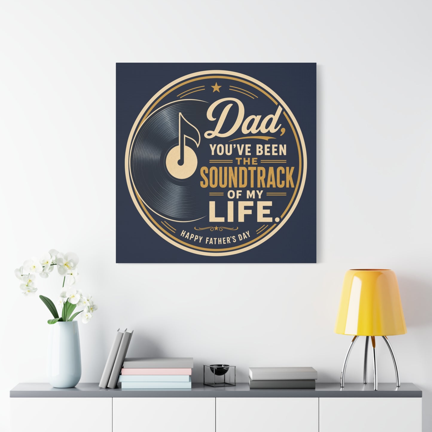 "Dad" - Vinyl Record Music Quote Print - Navy Gold Typography Style - Living Room Wall Decor - Ready to Hang