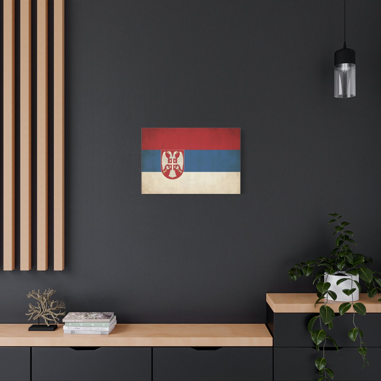 Serbian Flag Canvas Wall Art - Vintage Serbia Coat Of Arms Print, Patriotic Tricolor Decor - Rustic National Heritage Style - Living Room Wall Decor - Bedroom Home Decoration - Bedroom Home Decoration