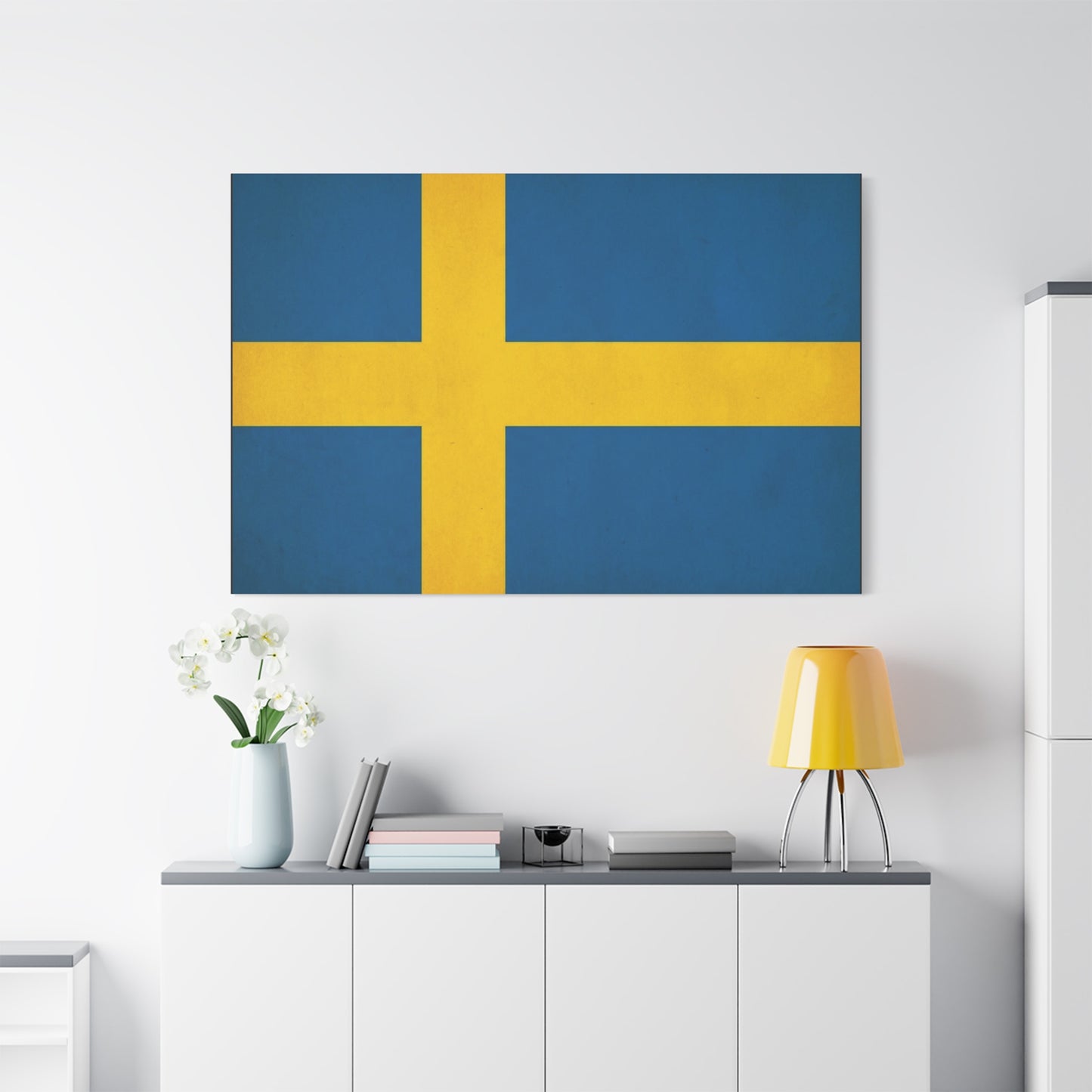 Sweden Flag Canvas Wall Art - Swedish National Flag Print, Blue Yellow Nordic Cross Decor - Minimalist Scandinavian Style - Living Room Wall Decor - Bedroom Home Decoration - Bedroom Home Decoration