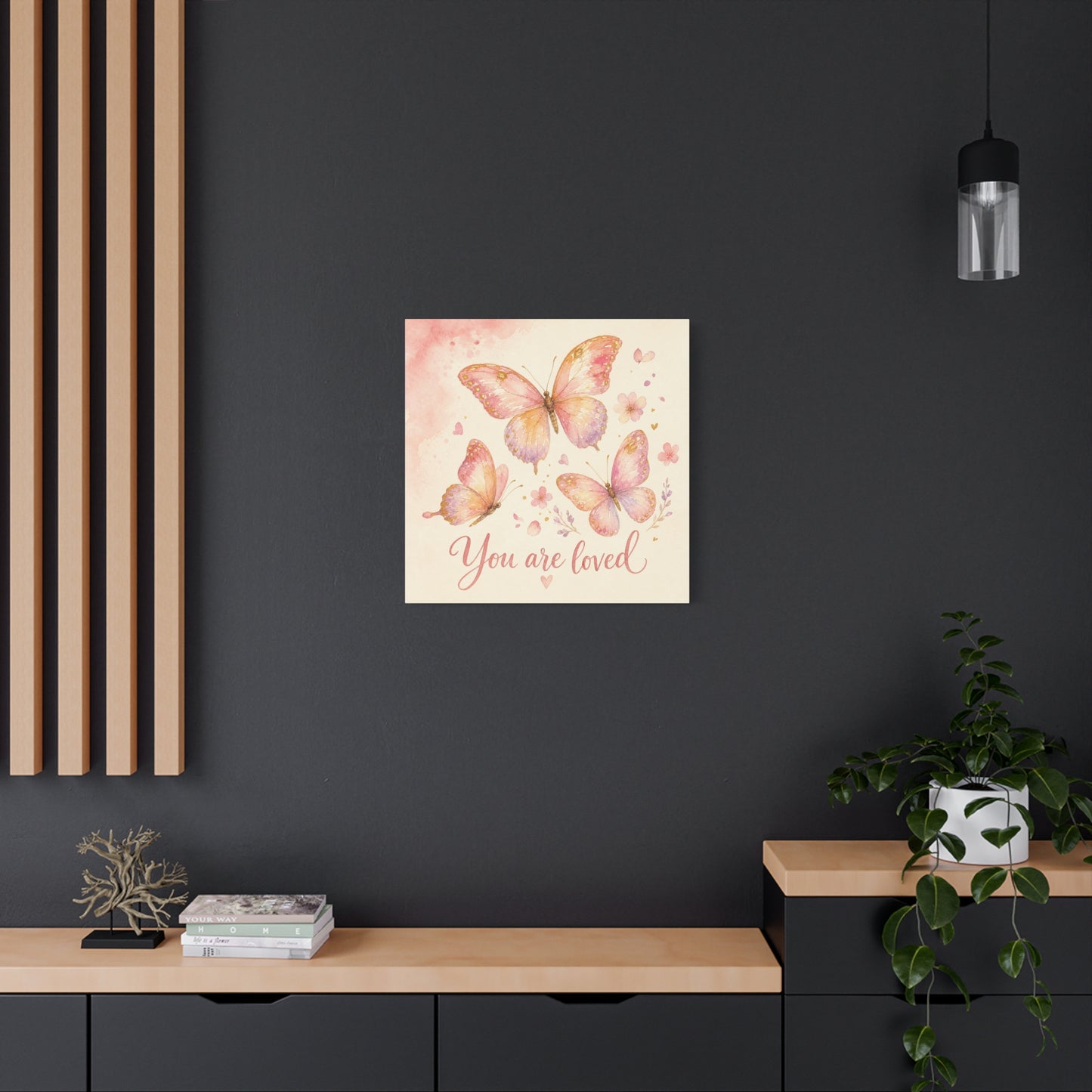 "You Are Loved" Butterfly Canvas Wall Art - Pink Watercolor Butterflies, Inspirational Nursery Decor - Soft Pastel Floral Home Decoration - Bedroom Wall Hanging, Baby Girl Room Accent - Ready to Hang