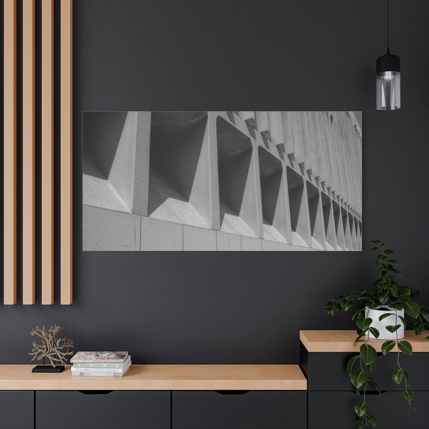 Black And White Modern Architecture Canvas Wall Art - Geometric Building Facade Art Print, Minimalist Urban Concrete Lines - Contemporary Office Wall Art, Living Room Decor - Bedroom Home Decoration
