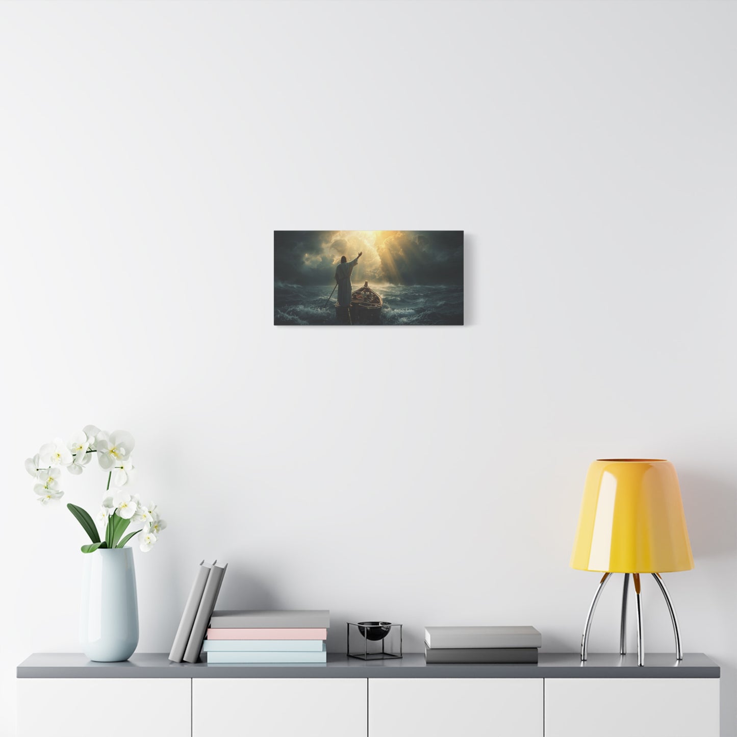 Jesus Calming The Storm Canvas Wall Art - Christian Ocean Boat Scene, Cotton Print - Dramatic Religious Seascape - Living Room Decor, Bedroom Home Decoration, Meditation Space - Living Room Wall Decor