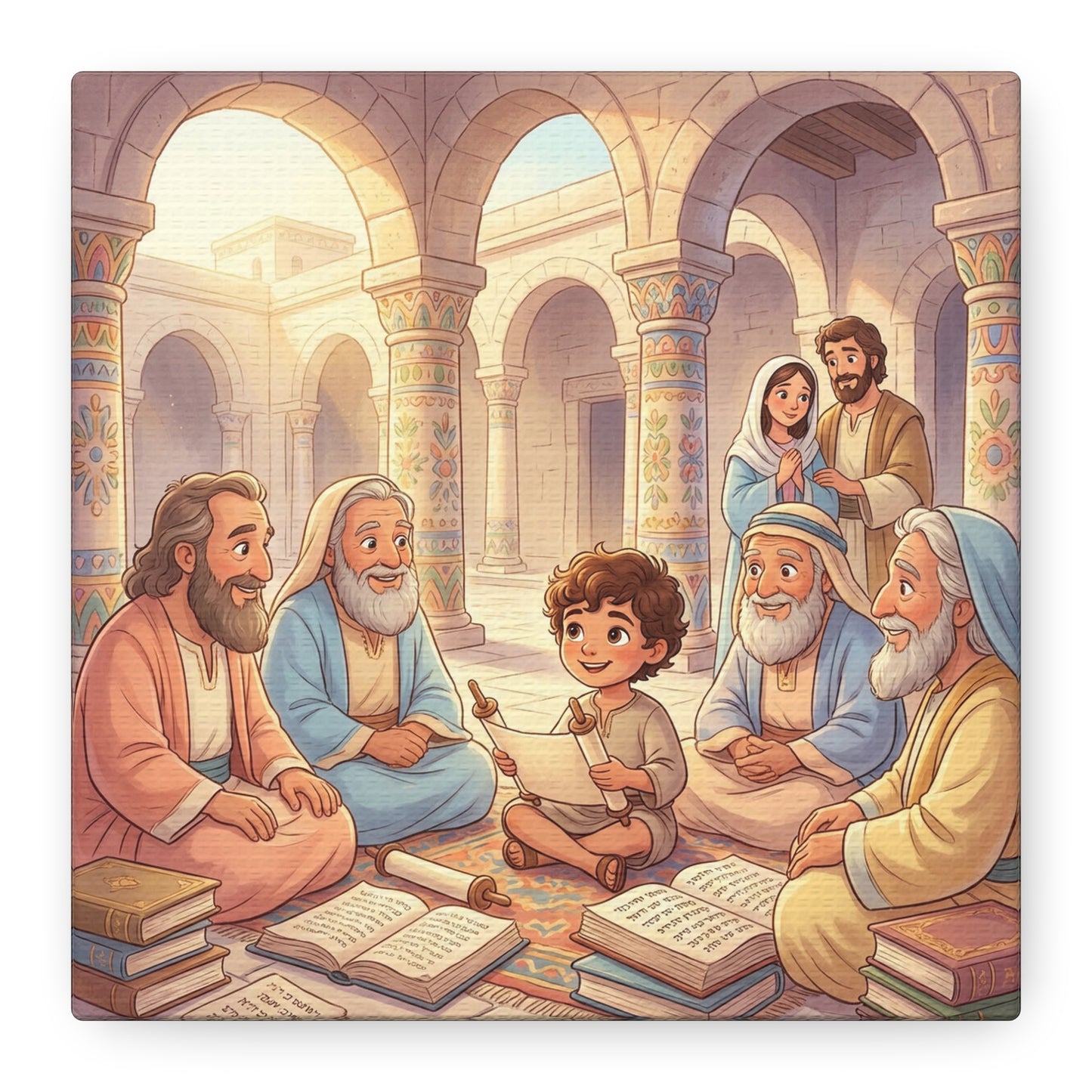 Young Jesus Teaching In Temple Canvas Wall Art - Biblical Child Scripture Scene, Cotton Print - Traditional Religious Decor For Nursery, Bedroom, Sunday School, Living Room Home Accent - Ready to Hang