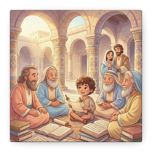 Young Jesus Teaching In Temple Canvas Wall Art - Biblical Child Scripture Scene, Cotton Print - Traditional Religious Decor For Nursery, Bedroom, Sunday School, Living Room Home Accent - Ready to Hang